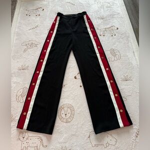 Zara Black Track Pants with Red & White Side Stripes XS front zipper side button